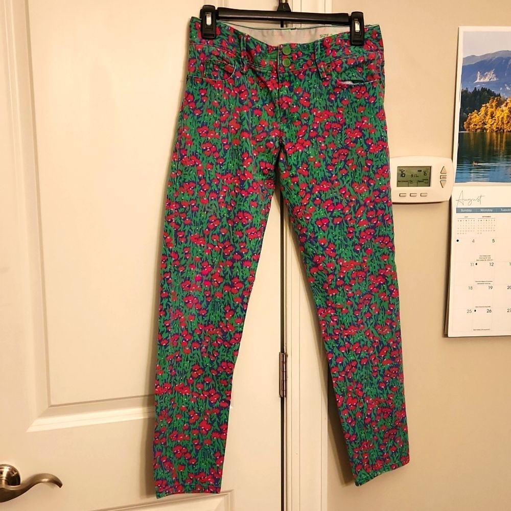 Lilly Pulitzer "Worth Skinny Mini" Flower Print Cropped Jeans Size 2